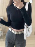 Round-Neck Short-Sleeved T-Shirt Women's Autumn New Style Spicy Girl Slim Stretch