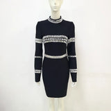 Super Flash Drill Fashion Cushion Shoulder Half-High Collar Black Banded Dress Party Party