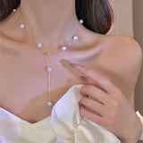 Pearl and Rhinestone Pendant Necklace-Outfit