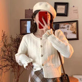 Zingj Version Autumn Winter Gentle Department Lotus Leaf Sleeve Sweet Wind Round Collar Sweater Female Design Feeling Nail Bead Knit Cardigan Jacket Tide-Outfit