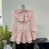 French Lotus Side Bow Heart-Shaped Printed Shirt + High-Waist Short Skirt Set Cold High