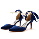 Cm Fine Heel Large-Size Sandals Banquet Women's Shoes Ribbon Beads High Heel Sandals And Ribbon Dress
