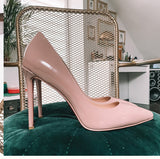 Onlymaker Women's Pumps Pointed Toe 10 12CM Pumps Slip-OnThin Heels Patent Leather Party Wedding Office Lady Big Size