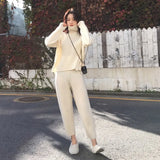 Sweater Pants Knitted 2 Pieces Set Turtleneck Pullovers & Elastic Waist Pants Women Sweater Sets 2020 Autumn Knitted