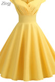 Summer Dress Women V Neck Big Swing Vintage Dress Robe Femme Elegant Retro pin up Party Office Midi