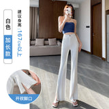 Thigh Pants Women's Summer Thin Ice Silk High Waist Thin Feeling Small Open Casual Suit Trumpet