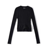 Fashion Women's Knitted Pullover Round Neck Slim Solid Color Hem Gross Cut Out Long Sleeve Sweater Autumn 2023 New