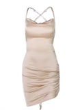Satin Cross Back Mini Dress- Outfit