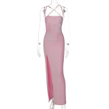 2022 Sexy Hollow Out Backless Split Party Dresses Women Spaghetti Strap Elegant Bandage Lace Up Evening Dress Streetwear