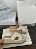 Version! Zhao Luth The Same ~ One-Word Cool Slippers Women's Summer Wearing Grass Pine Shoes Thick-Soled High-Heeled