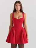 Solid Strap Flare Mini Dress- Outfit