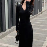 Zingj Temperament Slim In The Long Fashion Autumn And Winter Wool Dress Female Inside Build Knit Lady Dress With Coat Female-Outfit