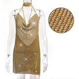 Backless y2k Metal Rhinestone Summer Dress women bodycon Night Club party mini ladies dresses vintage woman dress