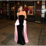 Black Strapless Large Pink Sides Bow Maxi Dress- Outfit