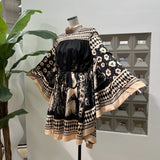 Leisure Tourism Style Southeast Asian Fashionable Thin Chic Print Joint Coated Leaf Bat Sleeve Loose