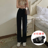 Zingj Waist Wide Leg Jeans Women Autumn Outfit 2024 New Versatile Show Thin Port Taste Straight Tube Hanging Feeling Drag Floor Pants Women-Outfit