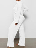 Long Sleeve Button Down Ribbed Knit Pajamas Set- Outfit