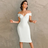 Dress for Women 2022 Summer Off Shoulder Bodycon Dress Elegant Sexy White Red Evening Party Dress Club High