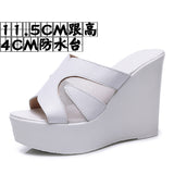 Outside The Slope And A Word Drag Summer New Pine Cake Thick Bottom Waterproof Table Hollow High And Fish Mouth Mesh Slippers