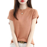 T-Shirt Round Collar Bottom Top 2025 New Solid Color Loose T Ice Knitted Shirt