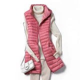 Winter Ultra Light Warm Jacket Women Stand Collar White Duck Down Long Vest Outerwear Zipper 4XL Plus Size Down
