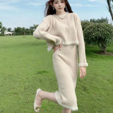 Zingj Autumn / Winter Loose Sweater Bottom Skirt Fashion Two-Piece Set Of Korean Version Of The New Long-Sleeved Knit Dress Suit Female-Outfit
