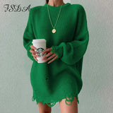 O Neck 2021 Green Sweater Dress Women Knitted Long Sleeve Autumn Winter Y2K Oversized Mini Elegant Dresses Party