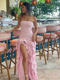Tube Ruffles Fringe Midi Dress-Outfit