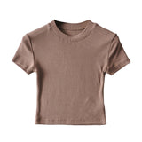 Zingj New Summer Color Slimming, Short-Sleeved, Round-Necked, Chest-Wrapped T-Shirt, Sports, Fitness, Solid