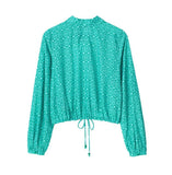 Print Crop Top Women Cropped Button Up Shirt Women Collared Long Sleeve Shirts And Blouses Woman Streetwear Summer
