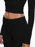 Long Sleeve Cropped Top Fold-over Flare Pants Set-Outfit