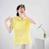 Folded Summer New High-End Pure Color Temperament Elegant Collar Short Sleeve Blouse Hand Folding