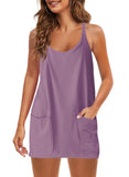 Summer Solid Sleeveless Dress Fine Shoulder Strap Vest Skirt Sports Skirt