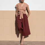 Linen Ladies Vintage T-Shirt Summer New Style Sexy V-Neck Short Sleeve Fashion Bandage Casual Comfortable Women