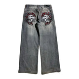 Skull Embroidered Baggy Jeans Hiphop Hip Hop Street Retro Trousers With Old Wide