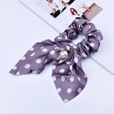 Chiffon Bowknot Silk Hair Scrunchies Women Pearl Ponytail Holder Hair Ties Hair Rope Rubber Bands Headwear Hair