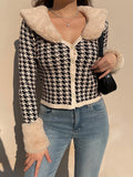 SUCHCUTE Vintage Fur Collar Women's Cardigan Knitted Winter Sweater Coats Korean Fashion Aesthetic Casual Streetwear