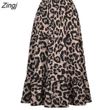 Casual Loose Ruffle Swing A-line Skirt for Women Summer Skirts 2022 New Elastic High Waist Maxi Sexy Leopard Print
