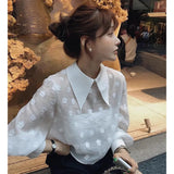 Zingj Gentle Pointed Collar Jacquard Shirt Female Summer Niche Design Sense Loose Casual Versatile Long-Sleeved