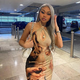 Women Summer Halter V Neck Sleeveless Printed Bodycon Party Mini Dress 2021 Female Clothing Streetwear Wholesale