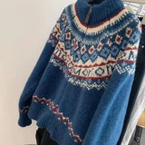 Blue Zipper Jacquard Knitted Cardigan- Outfit