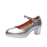 6Cm Silver Heeled Show Shoes Thick-Singing Leather Shoes Thick-Soled Model Single-Shoe Large-Size Working