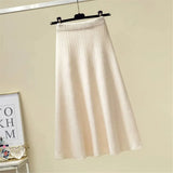 Brown Knitted Long Skirt 2021 Autumn Winter Women Casual Solid A Line Skirt Korean Female Black High Waist Midi