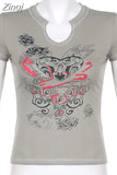Fashion Letter Printed Short Sleeve Vintage Crop Top 2023 Summer Women Sexy Skinny T Shirt Female Streetwear Tee