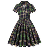 Plaid Print Retro Vintage Rockabilly Dress 50s Oversized Office Casual Shirt Robe Cotton Checked Midi Tunic Party