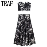 Print Black Long Skirts For Women Fashion 2023 High Waist Midi Skirt Sets Cape Style Beach Summer Skirt Woman Pleated