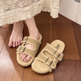 Zingj Autumn And Winter New Korean Version Fashion Thick Bottom One Word Outside Wear Casual Home Plus Plush Slippers