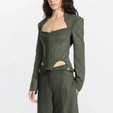 Zingj Spring New Fashion Temperament Fish Bone Chest Splicing Design Sense Waist Show Thin Suit Jacket Female