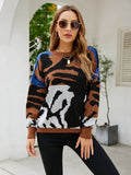 Sweater Autumn Winter Loose Color Contrast Sweater Fashion Knitting Pullover Streetwear Long Sleeve Top Women's