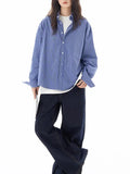 Zingj Blue Plaid Shirt Long Sleeves Men And Women Senior Sense Casual Loose All-Match Lovers Shirt Coat